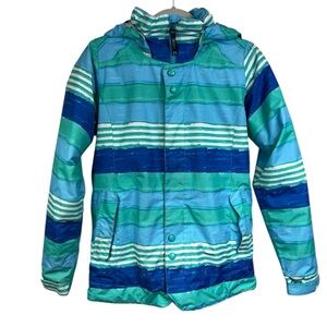 Burton DryRide Blue Green Striped Winter Ski Snowboard Girls Jacket Size XL